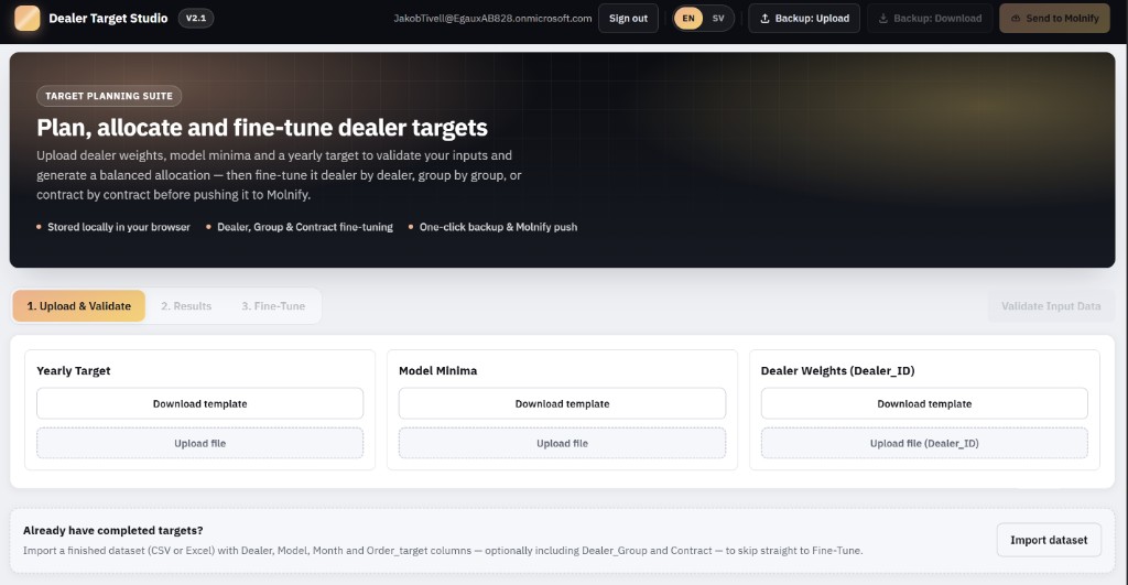 Dealer Target Studio — upload and validate targets