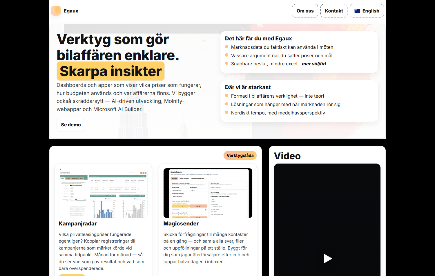 Egaux.se homepage