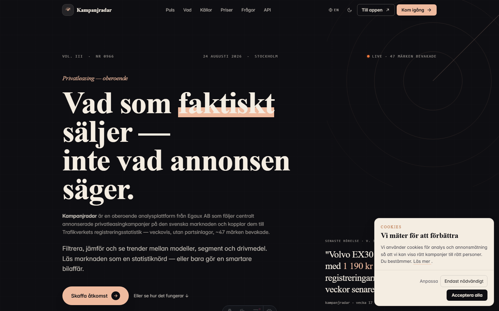 Kampanjradar landing page