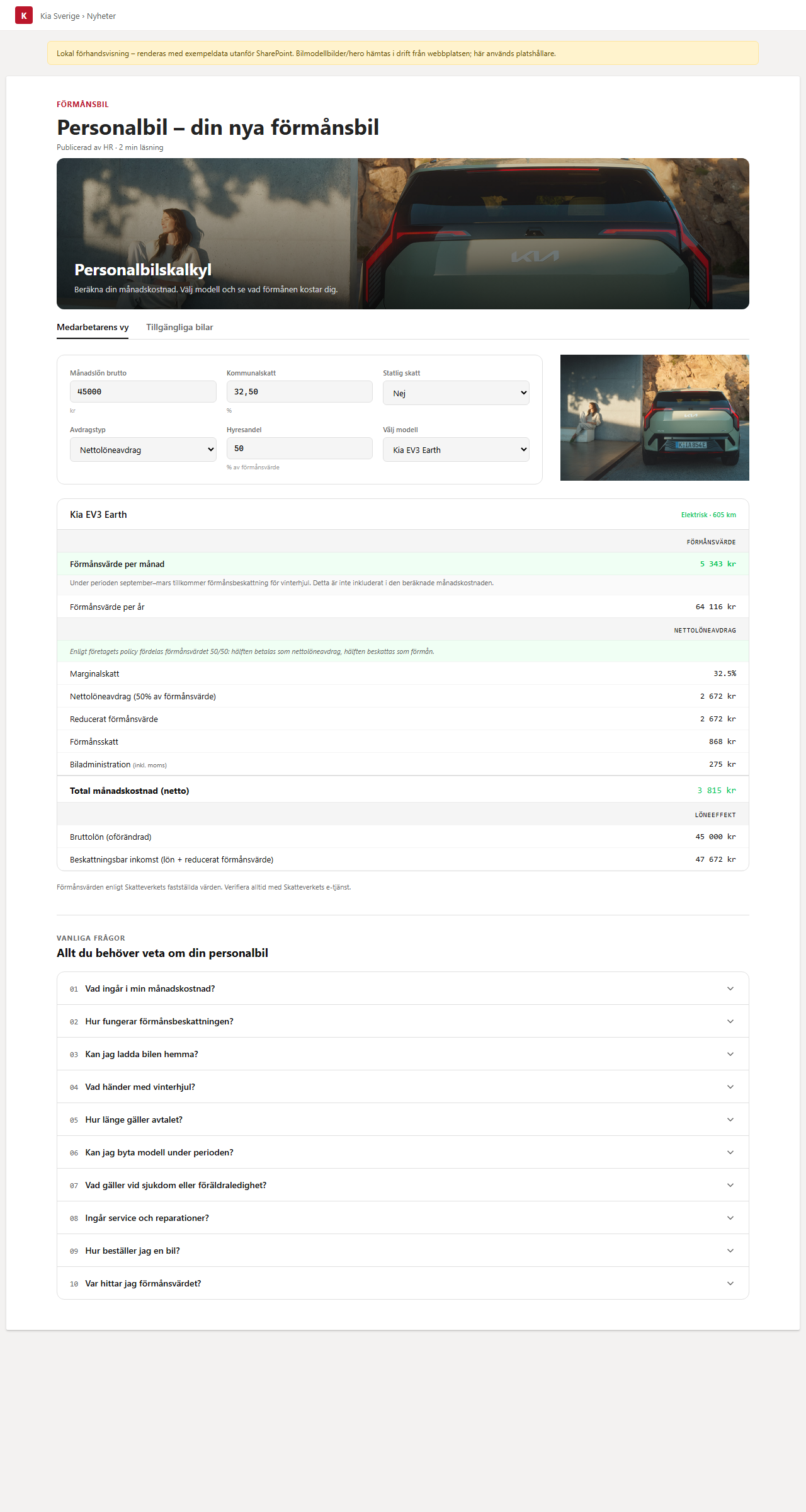 Kia Personalbil benefit calculator